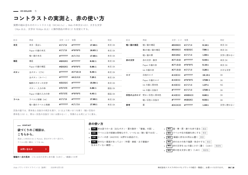 8ページ：コントラストの実測と、赤の使い方